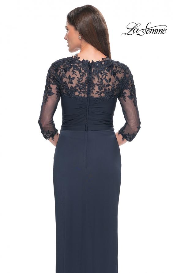Picture of: Long Jersey Evening Dress with Lace Sleeves in Navy, Style: 31659, Detail Picture 4