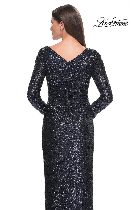 Picture of: Long Sleeve Sequin Evening Dress with Ruching in Navy, Style: 31698, Detail Picture 4