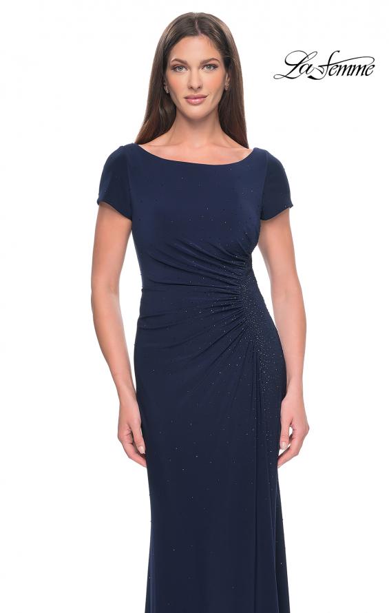 Picture of: Long Jersey Evening Dress with Rhinestone Details in Navy, Style: 31773, Detail Picture 4
