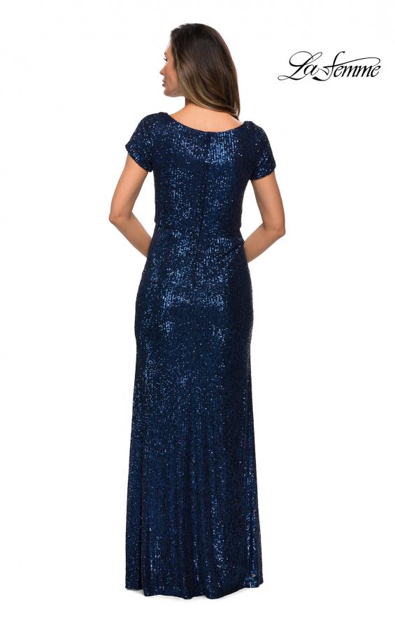 Picture of: Long Sequin Evening Dress with Cap Sleeves in Navy, Style: 27916, Detail Picture 5