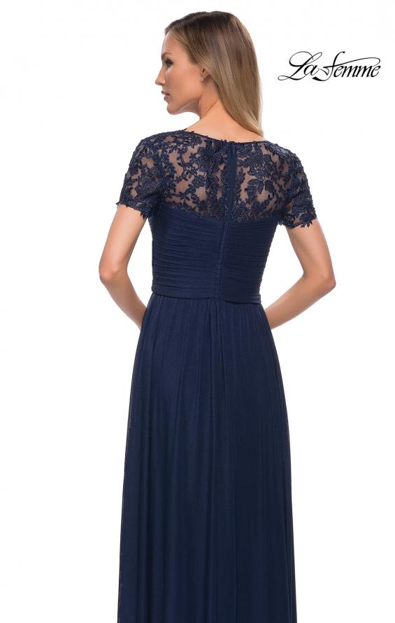 Picture of: Jersey Long Evening Dress with Short Lace Sleeves in Navy, Detail Picture 5
