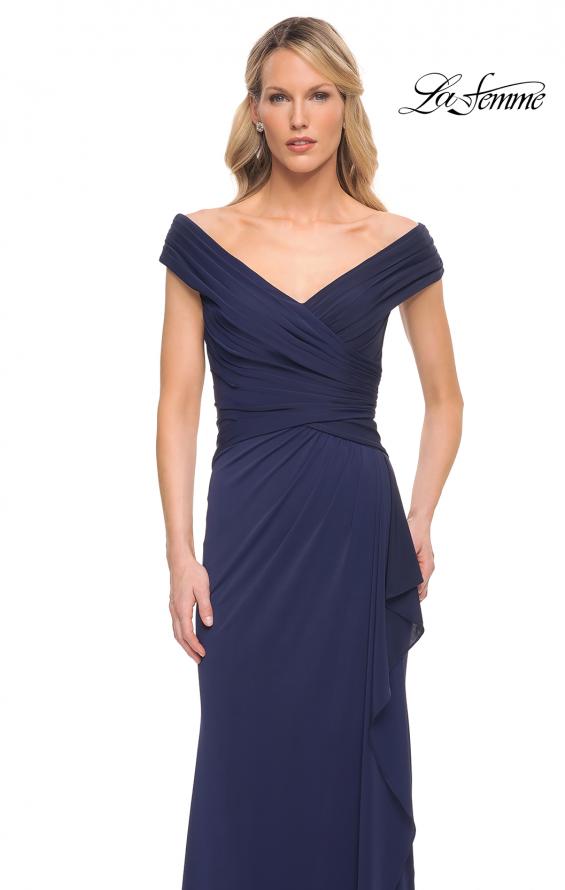 Picture of: Long Luxurious Jersey Off the Shoulder Evening Gown in Blue, Style: 30040, Detail Picture 5