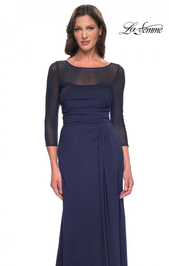 Picture of: Chic Black Evening Dress with Illusion Neckline and Sleeves in Navy, Style: 30230, Detail Picture 5