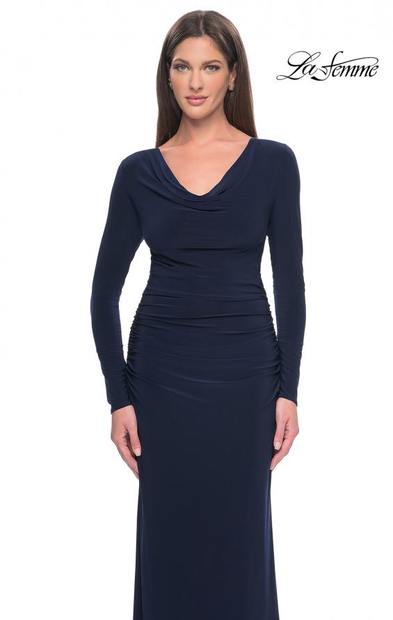 Picture of: Long Jersey Evening Dress with Draped Neckline in Navy, Style: 30813, Detail Picture 5
