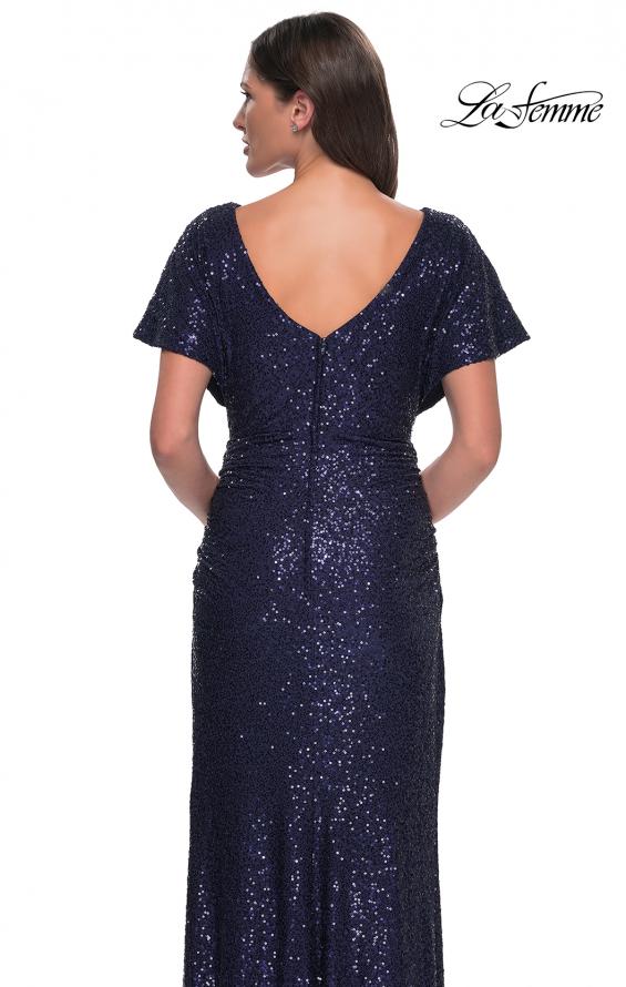 Picture of: Sequin Stretch Evening Dress with High Neckline and Dolman Sleeves in Navy, Style: 30885, Detail Picture 5