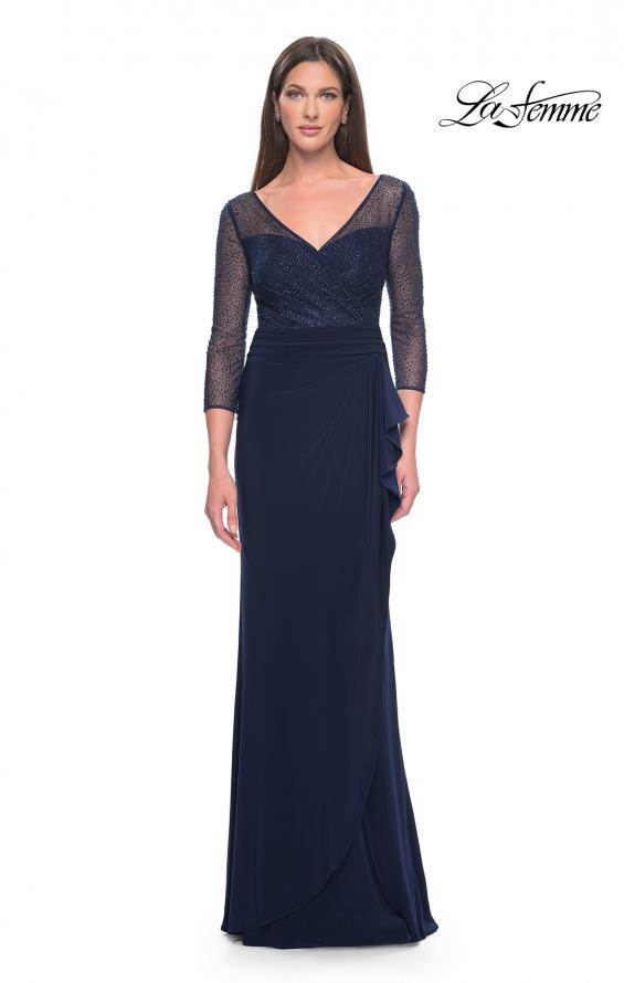 Picture of: Evening Gown with Illusion Rhinestone Sleeves in Navy, Style: 31777, Detail Picture 5