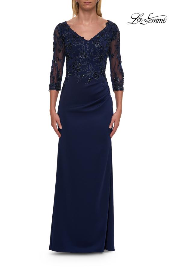 Picture of: Long Mother of the Bride Dress with Beaded Lace Bodice in Navy, Style: 32738, Detail Picture 5