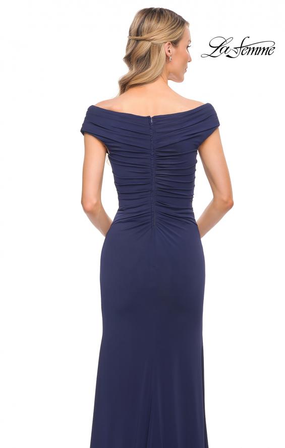 Picture of: Long Luxurious Jersey Off the Shoulder Evening Gown in Blue, Style: 30040, Detail Picture 6