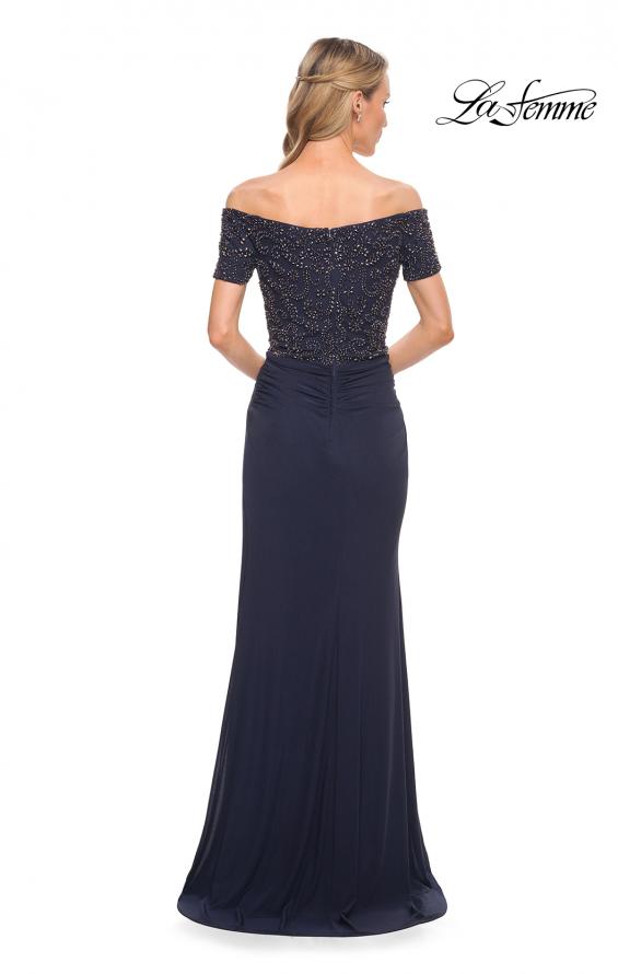 Picture of: Net Jersey Long Gown with Exquisite Beaded Design in Blue, Style: 30057, Detail Picture 6