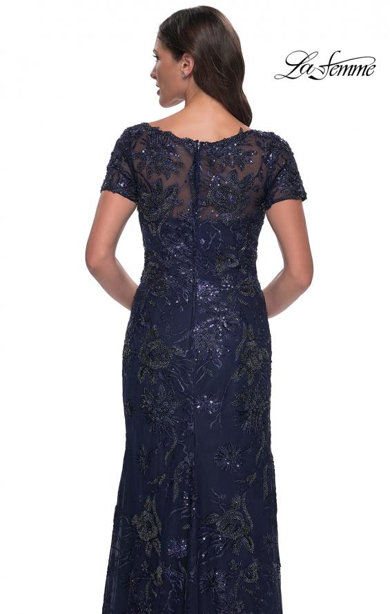 Picture of: Gorgeous Beaded Long Gown with Short Sleeves and V Neck in Navy, Style: 30798, Detail Picture 6