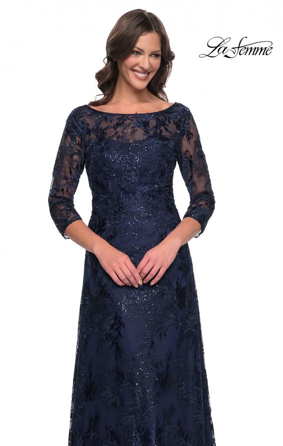 Picture of: Beautiful Lace Mother of the Bride Dress with Illusion Neckline in Navy, Style: 30835, Detail Picture 6