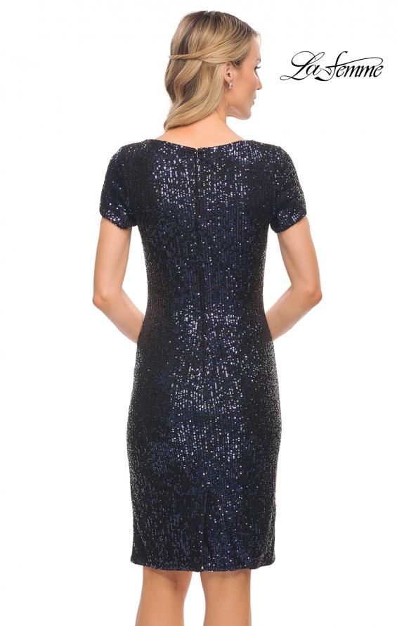 Picture of: Knee Length Sequin Dress with Short Sleeves in Navy, Detail Picture 7