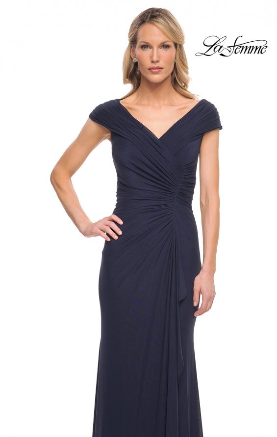Picture of: Elegant Net Jersey Long Gown with Ruching in Blue, Style: 29996, Detail Picture 7