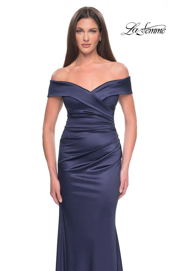 Picture of: Off the Shoulder Stretch Satin Evening Dress in Navy, Style: 31621, Detail Picture 7