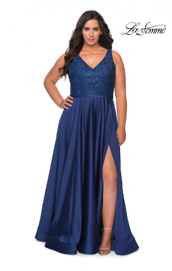 Picture of: A-line Plus Size Dress with Lace Sequin Bodice in Navy, Style: 29004, Main Picture