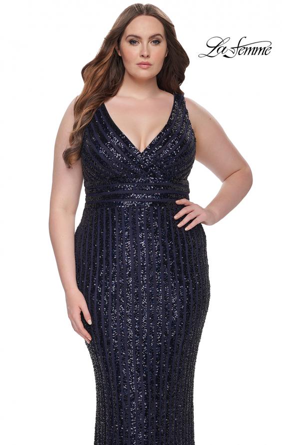 Picture of: Sequin Plus Size Evening Dress with Lien Design in Navy, Style: 32016, Main Picture
