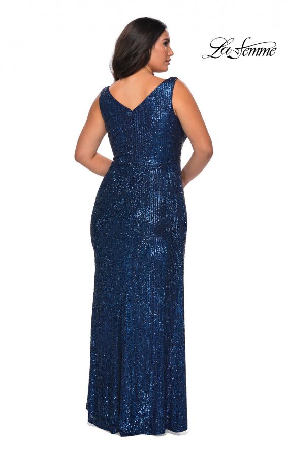 Picture of: Sequin Plus Size Prom Gown with Ruching and V-neck in Navy, Style: 29046, Detail Picture 8