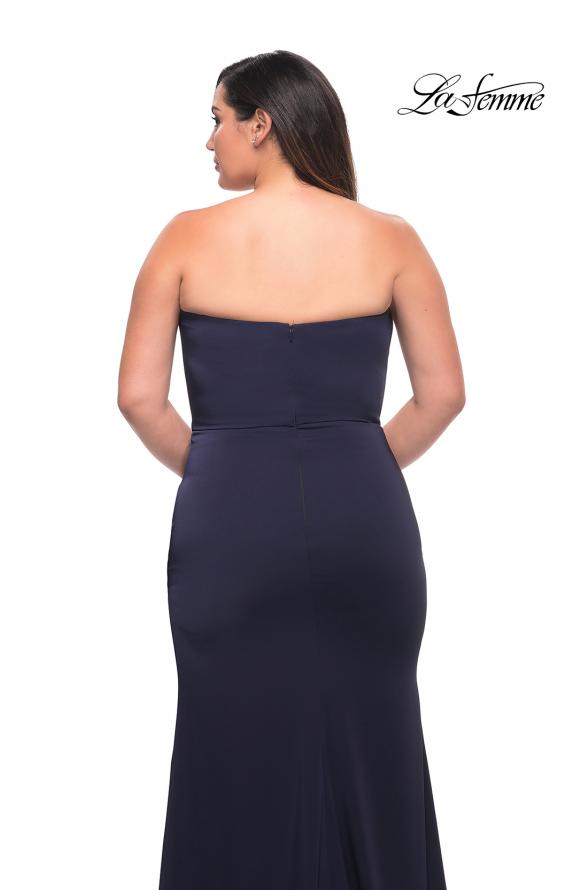 Picture of: Strapless Plus Size Dress with Ruffle Slit Detail in Navy, Style: 29664, Detail Picture 8