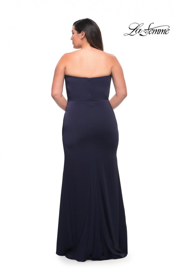 Picture of: Strapless Plus Size Dress with Ruffle Slit Detail in Navy, Style: 29664, Detail Picture 9