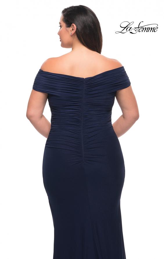 Picture of: Long Net Jersey Plus Dress with Bodice Design in Navy, Style: 29635, Detail Picture 10