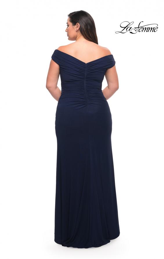 Picture of: Flattering Ruched Off the Shoulder Plus Size Dress in Navy, Style: 29722, Detail Picture 11