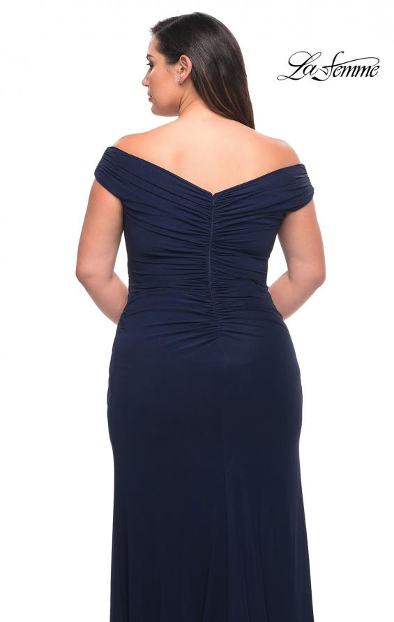 Picture of: Flattering Ruched Off the Shoulder Plus Size Dress in Navy, Style: 29722, Detail Picture 17