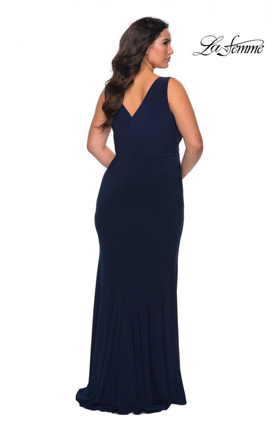 Picture of: Jersey Plus Size Prom Dress with V-Neckline and Slit in Navy, Style: 28882, Back Picture