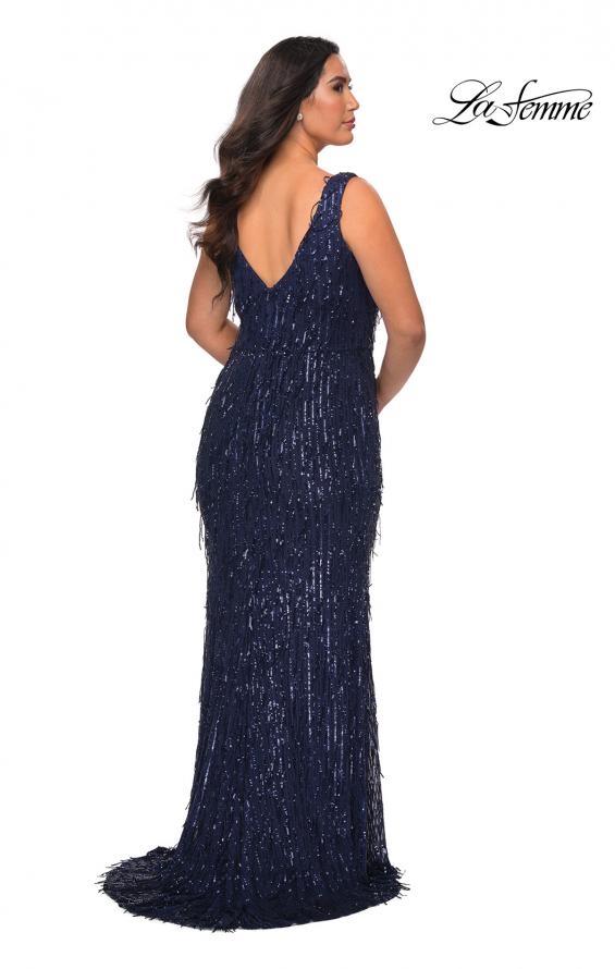 Picture of: Sequin Fringe Plus Size Prom Gown with V-Neck in Navy, Style: 28946, Back Picture