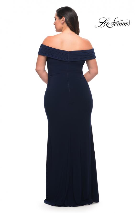 Picture of: Jersey Plus Size Dress with Off the Shoulder Top in Navy, Style: 29397, Back Picture