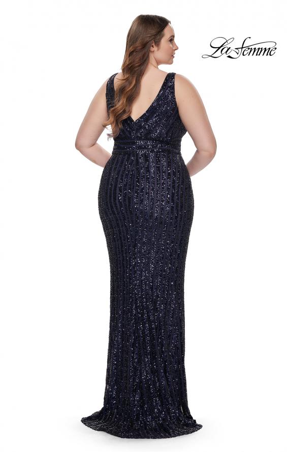 Picture of: Sequin Plus Size Evening Dress with Lien Design in Navy, Style: 32016, Back Picture