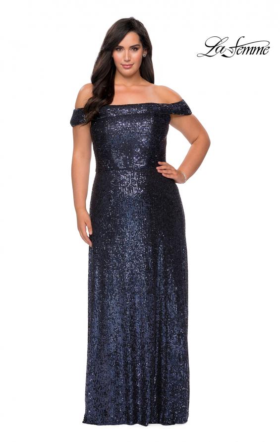 Picture of: Off the Shoulder Sequin Curvy Prom Dress in Navy, Style: 28988, Detail Picture 1