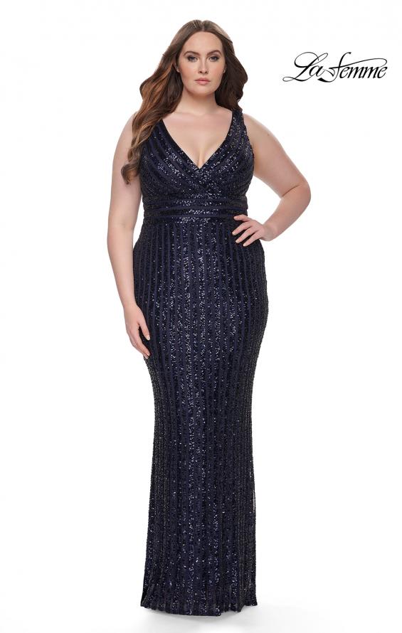 Picture of: Sequin Plus Size Evening Dress with Lien Design in Navy, Style: 32016, Detail Picture 1