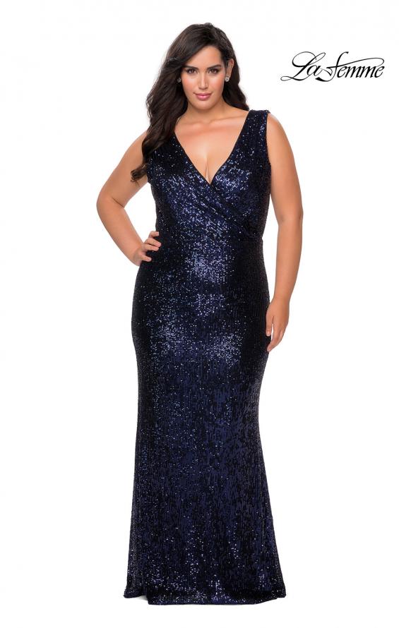 Picture of: Long Sequin Plus Size Prom Gown with V-Neck in Navy, Style: 28770, Detail Picture 2