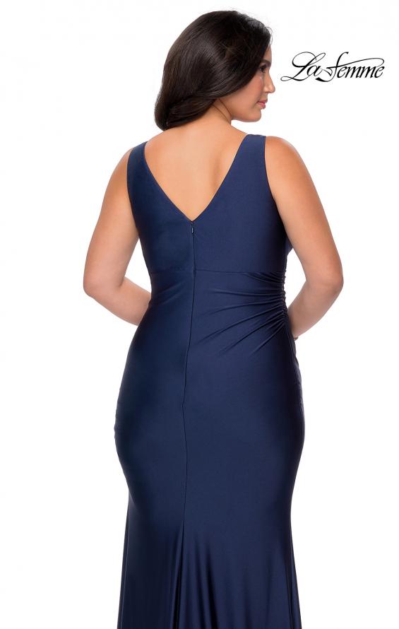 Picture of: Simple Jersey Plus Size Gown with Faux Wrap Bodice in Navy, Style: 29028, Detail Picture 2