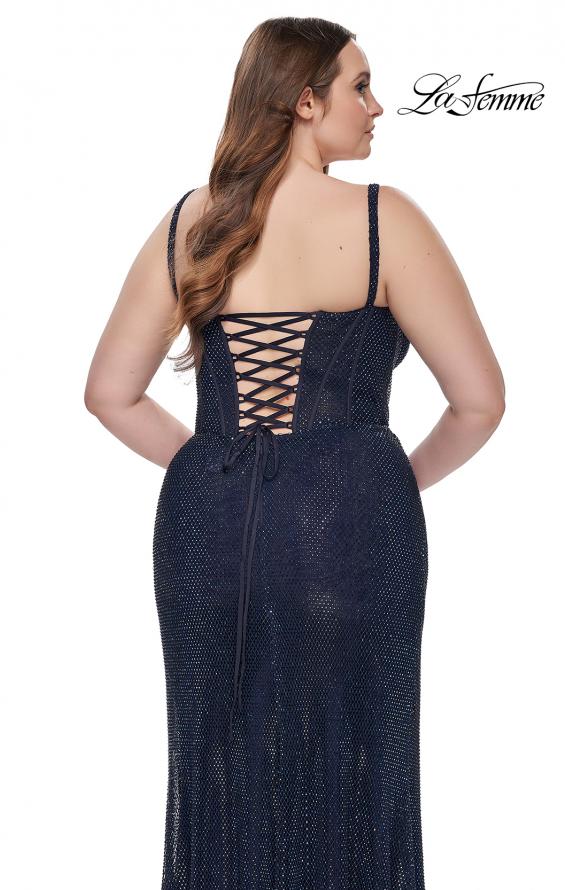 Picture of: Bustier Plus Size Dress with Rhinestone Fishnet Fabric in Navy, Style: 32243, Detail Picture 2