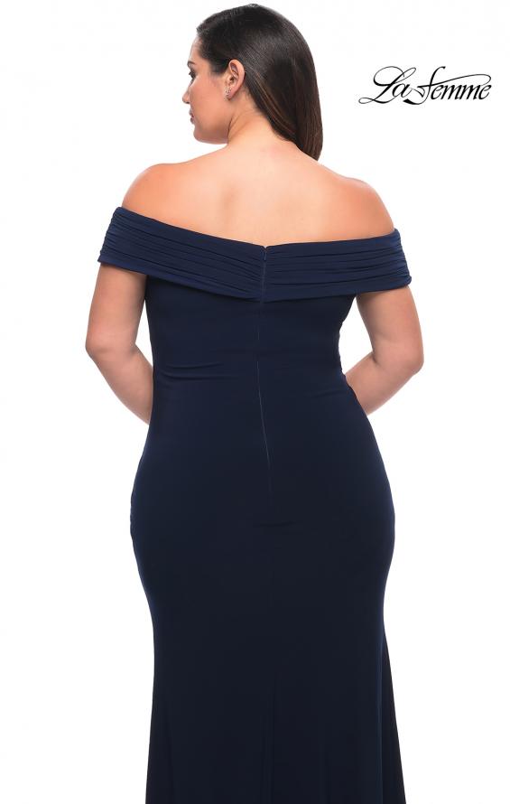 Picture of: Jersey Plus Size Dress with Off the Shoulder Top in Navy, Style: 29397, Detail Picture 3