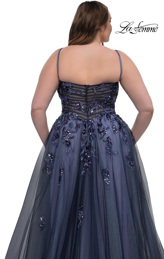 Picture of: Stunning A-line Plus Dress with Sequin Beaded Applique in Navy , Style: 33061, Detail Picture 3