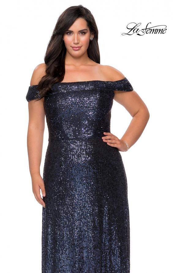 Picture of: Off the Shoulder Sequin Curvy Prom Dress in Navy, Style: 28988, Detail Picture 4