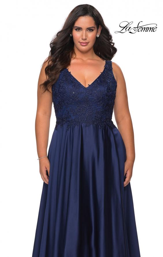 Picture of: A-line Plus Size Dress with Rhinestone Lace Bodice in Navy, Style: 29039, Detail Picture 4