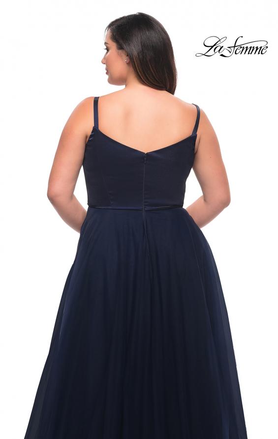 Picture of: Long Plus Size Gown with Tulle Skirt and Satin Top in Navy, Style: 29072, Detail Picture 4