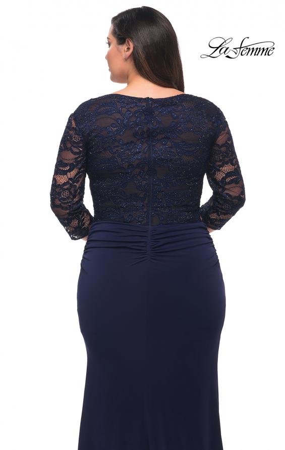 Picture of: Jersey Plus Dress with Lace Sleeves and Back in Navy, Style: 29586, Detail Picture 4