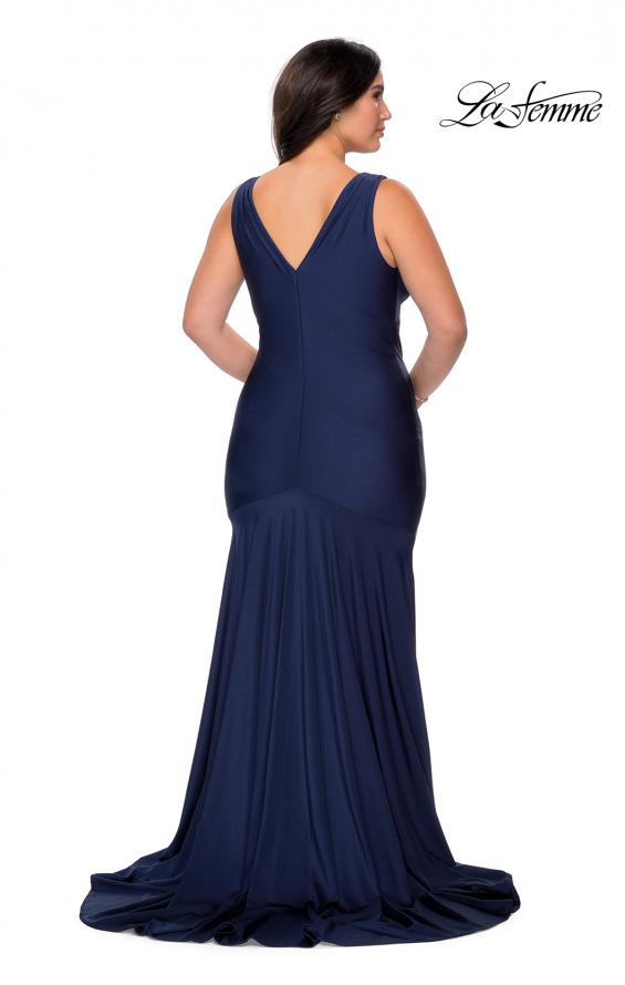 Picture of: Neon Plus Size Jersey Dress with Faux Wrap Bodice in Navy, Style: 29016, Detail Picture 7
