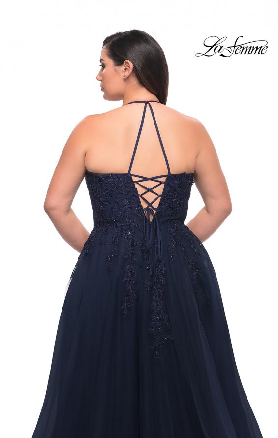 Picture of: Tulle Gown with Lace Bodice and High Neckline in Navy, Style: 29071, Detail Picture 7