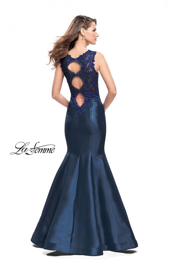 Picture of: Long Mikado Mermaid Gown with Lace Straps in Navy, Style: 25972, Main Picture