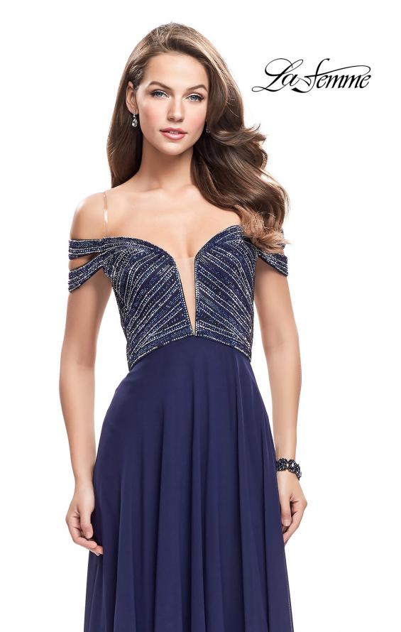 Picture of: A-Line Prom Gown with Beaded Bodice and Chiffon Skirt in Navy, Style: 26059, Main Picture
