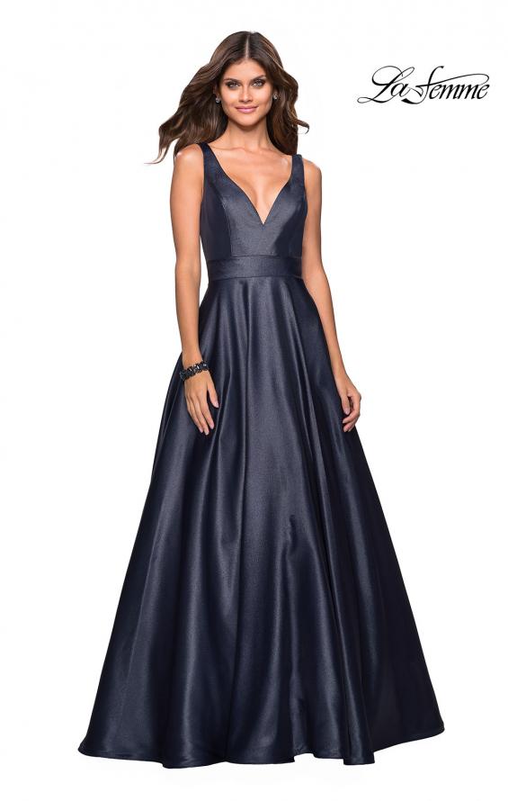 Picture of: Long Mikado Ball Gown with V Front and Back in Navy, Style: 27202, Main Picture