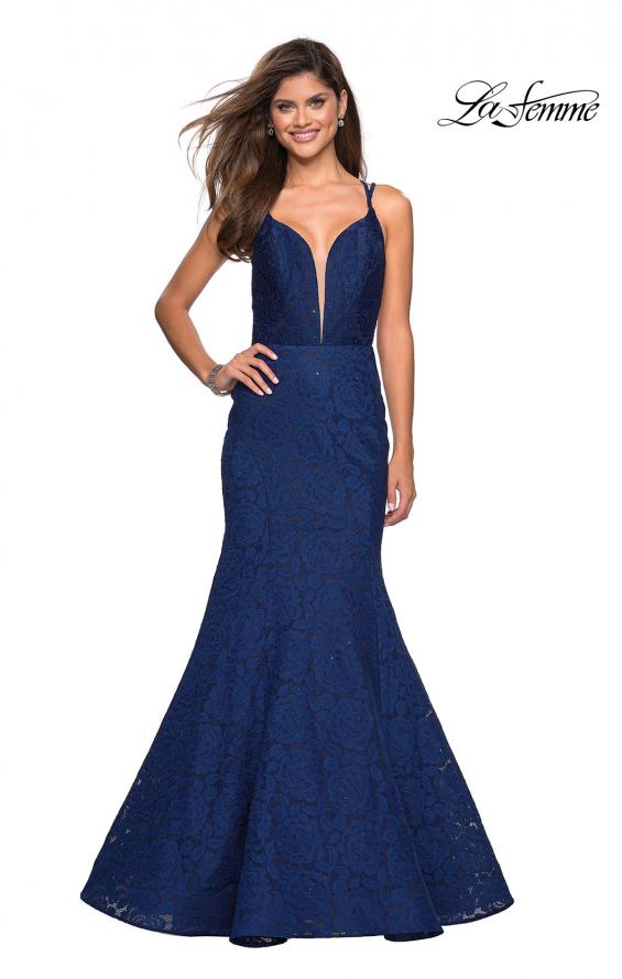 Picture of: Mermaid Style Lace Dress with Strappy Open Back in Navy, Style: 27560, Main Picture