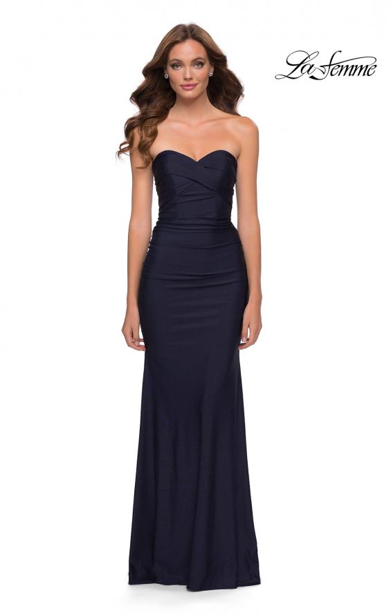Picture of: Strapless Jersey Dress with Ruching and Full Back in Navy, Style 29851, Main Picture