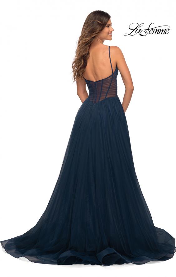 Picture of: Tulle A-line Prom Dress with Corset Sheer Bodice in Navy, Detail Picture 8