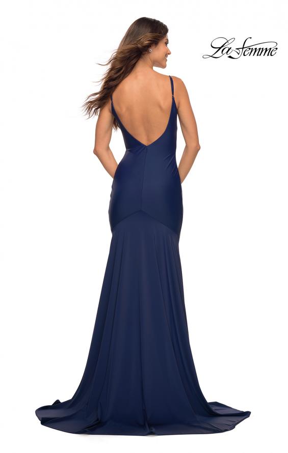 Picture of: Chic Luxe Jersey Gown with Train and V Back in Navy, Detail Picture 8